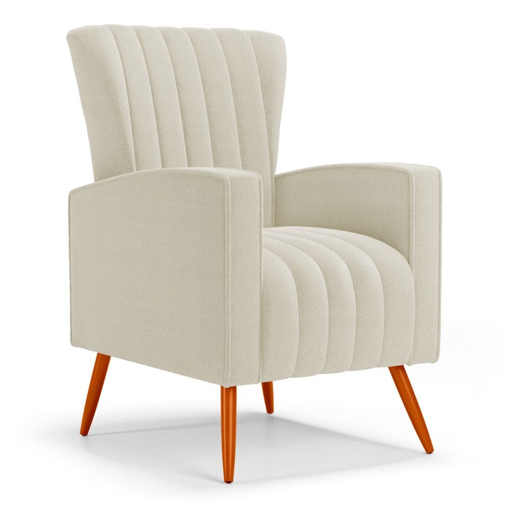 Poltrona Decorativa Melody com Pés Palito Bouclê Bege - Desk Design