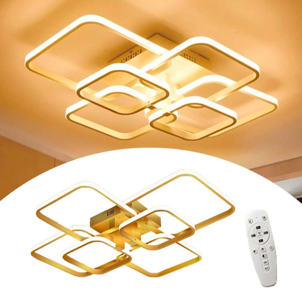 Lustre De Led Luminária Moderno 70w 6 Quadrados Dourado Brinovar