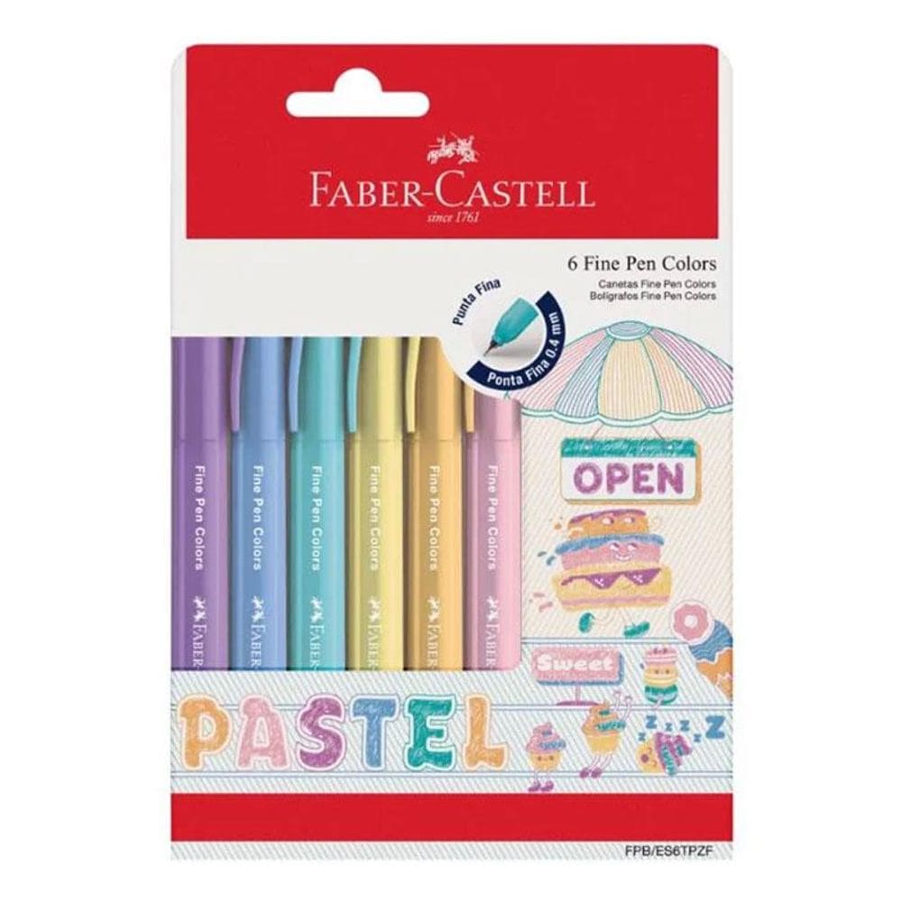 Kit Caneta Fine Pen Colors Pastel FPBES6TPZF 6 Cores - Faber Castell