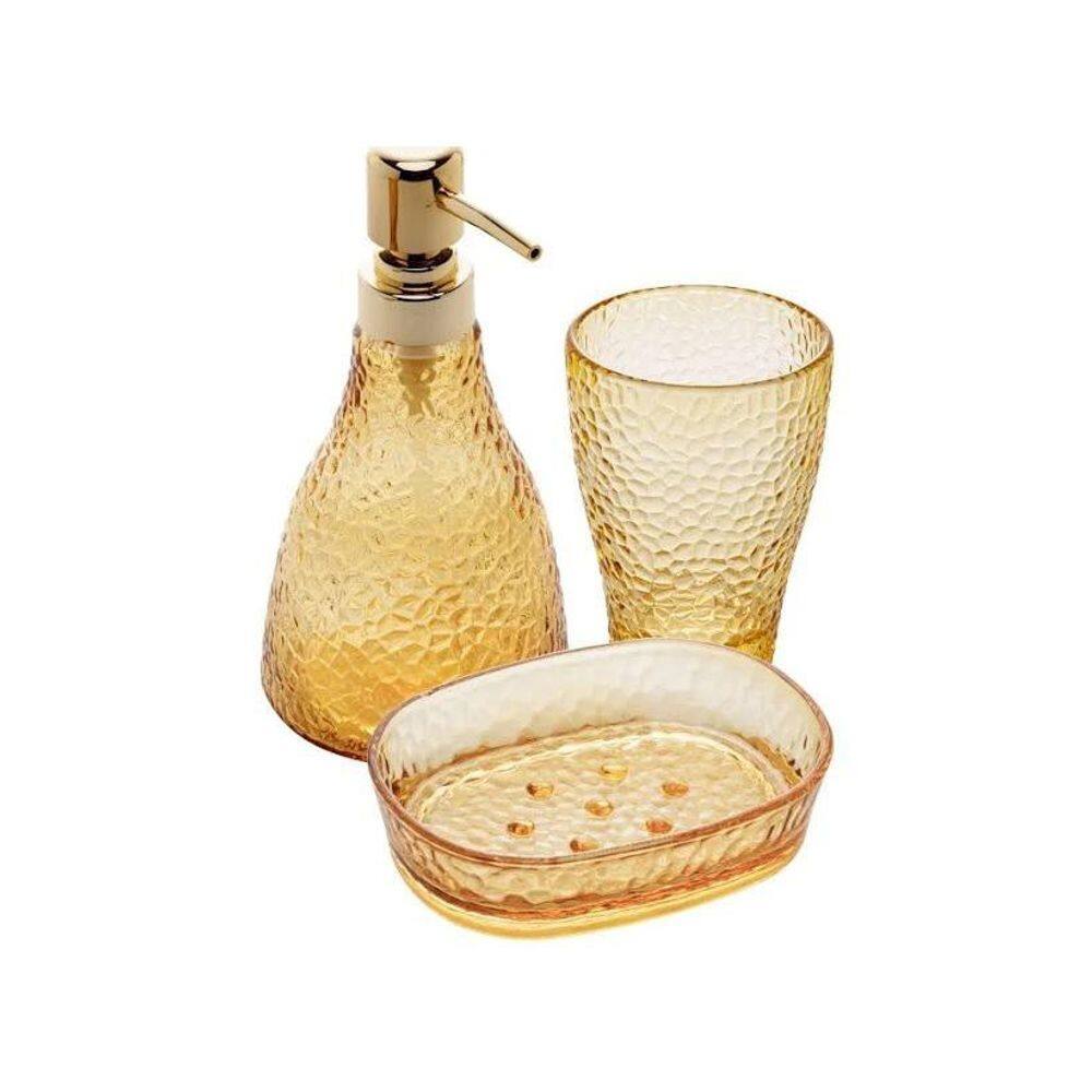 Kit Higiene Banheiro 3 Peças De Vidro Elegant Lyor Ambar
