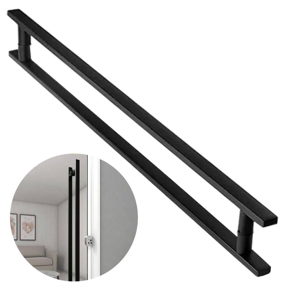 Puxador De Porta Madeira Vidro 60cm Inox 304 Preto Fosco Brinovar