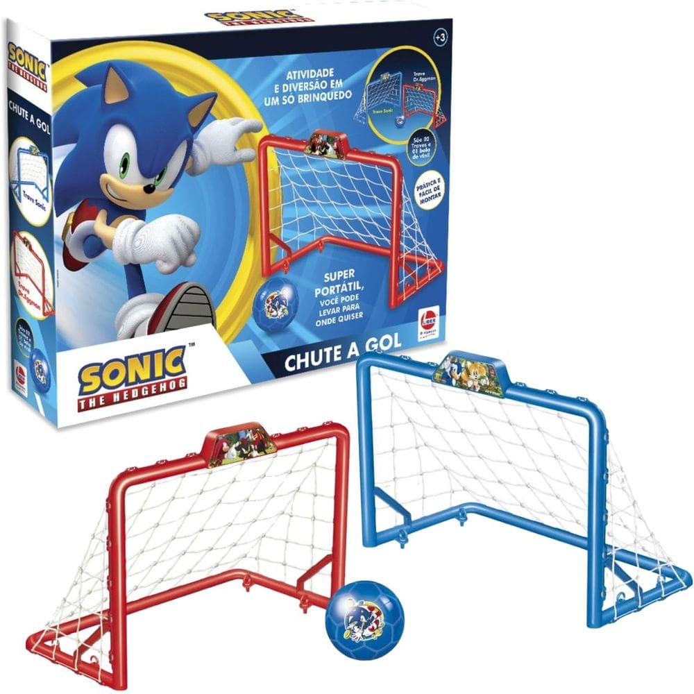 Brinquedo Infantil Esportivo Chute A Gol Sonic Kit Mini Traves e Bola de Futebol - Lider Brinquedos