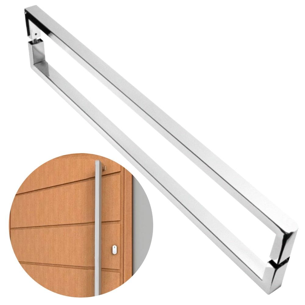 Puxador De Porta U Luxo 60 Cm Madeira Vidro Inox Prata Escovado Brinovar