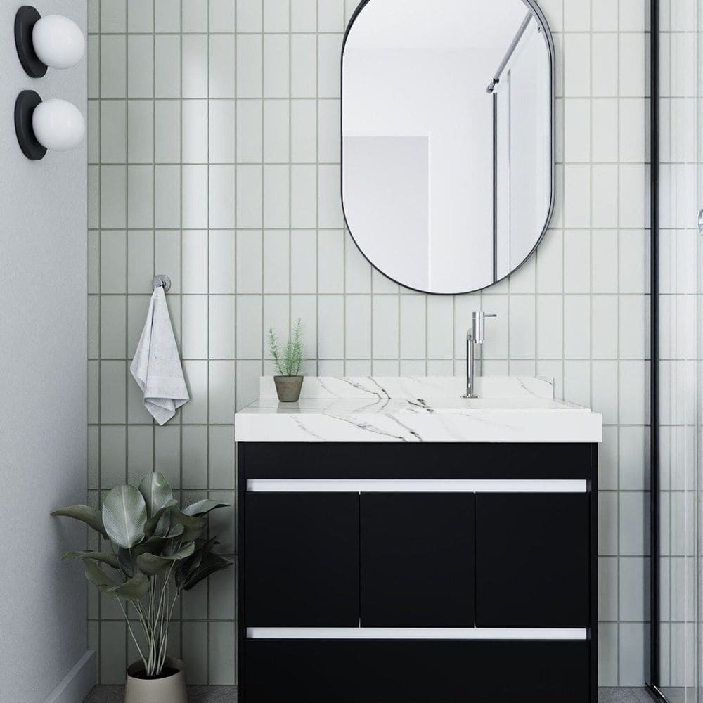 Gabinete/toucador para Banheiro Anna 80cm com Cuba Esculpida em Porcelanato Preto