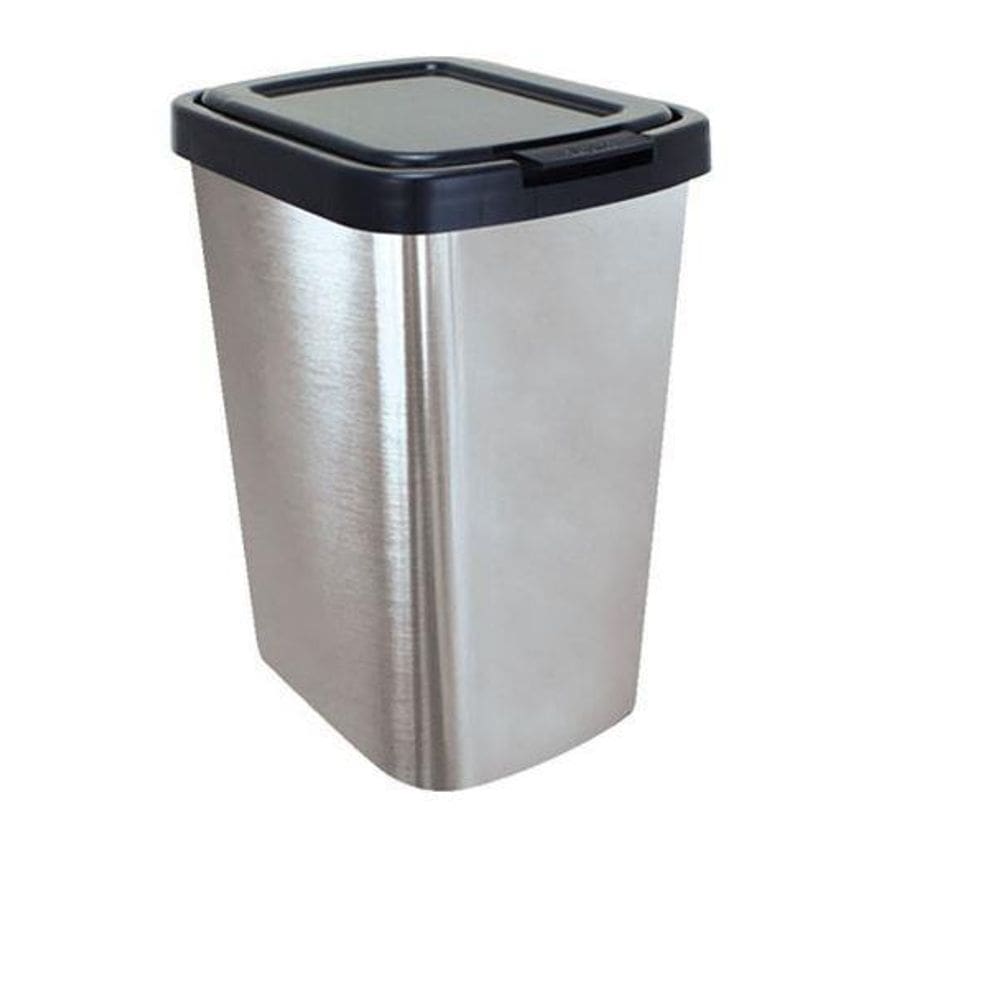 Lixeira 9 Litros Com Click Plástica E Adesivo Inox Cozinha