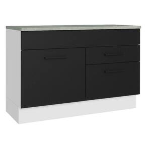 Balcão de Pia Cozinha 1 Porta e 2 Gavetas (Com Tampo) Branco/Preto Agata Madesa