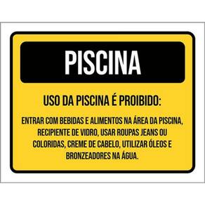 Kit 10 Placas Piscina Amarela Proibido 36X46