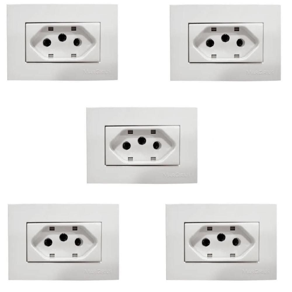 5 Pç Tomada Para Moveis Margirius 2P T Branca 20A 250V Nbr
