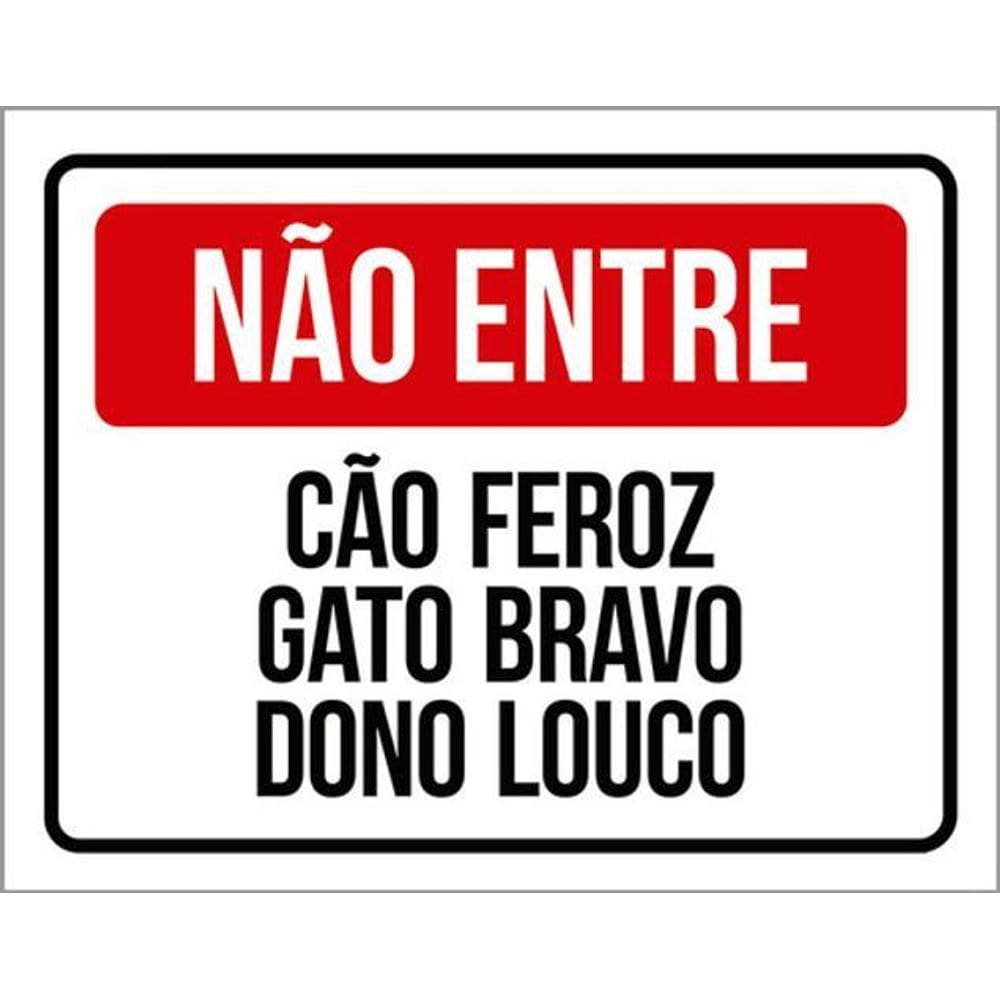 Kit 3 Placas Não Entre Cão Feroz Gato Bravo Dono Louco 36X46