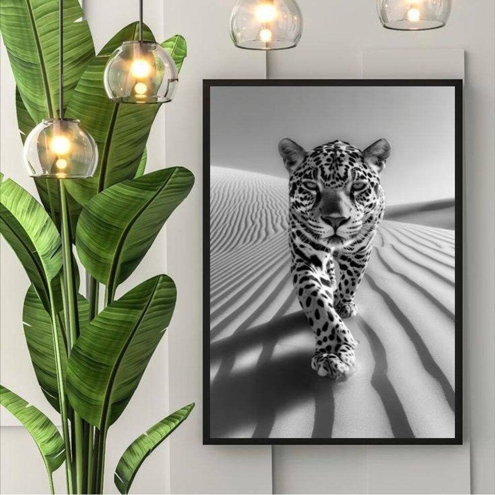 Quadro Decorativo Leopardo Preto E Branco 45X34Cm