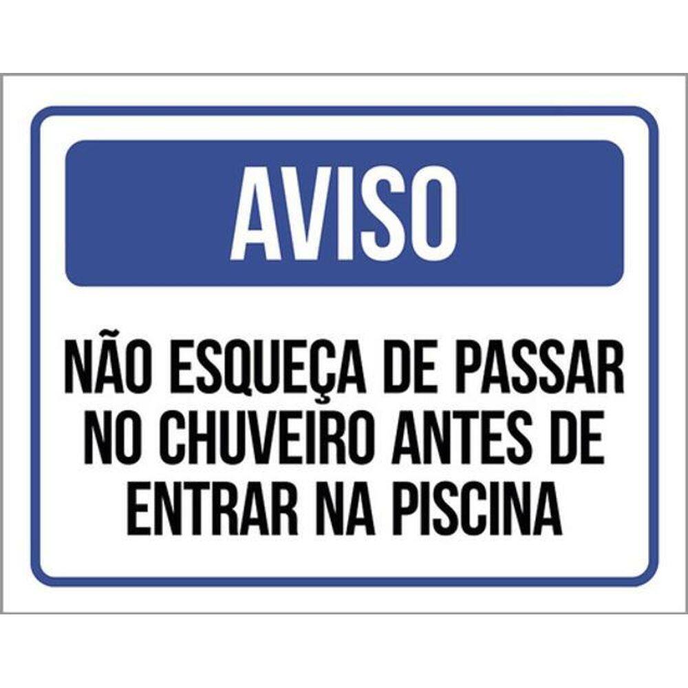 Kit 5 Placas Não Esqueça Chuveiro Antes Entrar Piscina 36X46