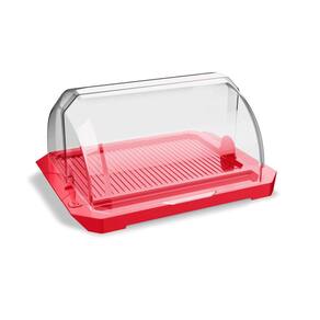 Porta Pão Com Tampa Acrílico Armazena E Conserva Uz Vermelho