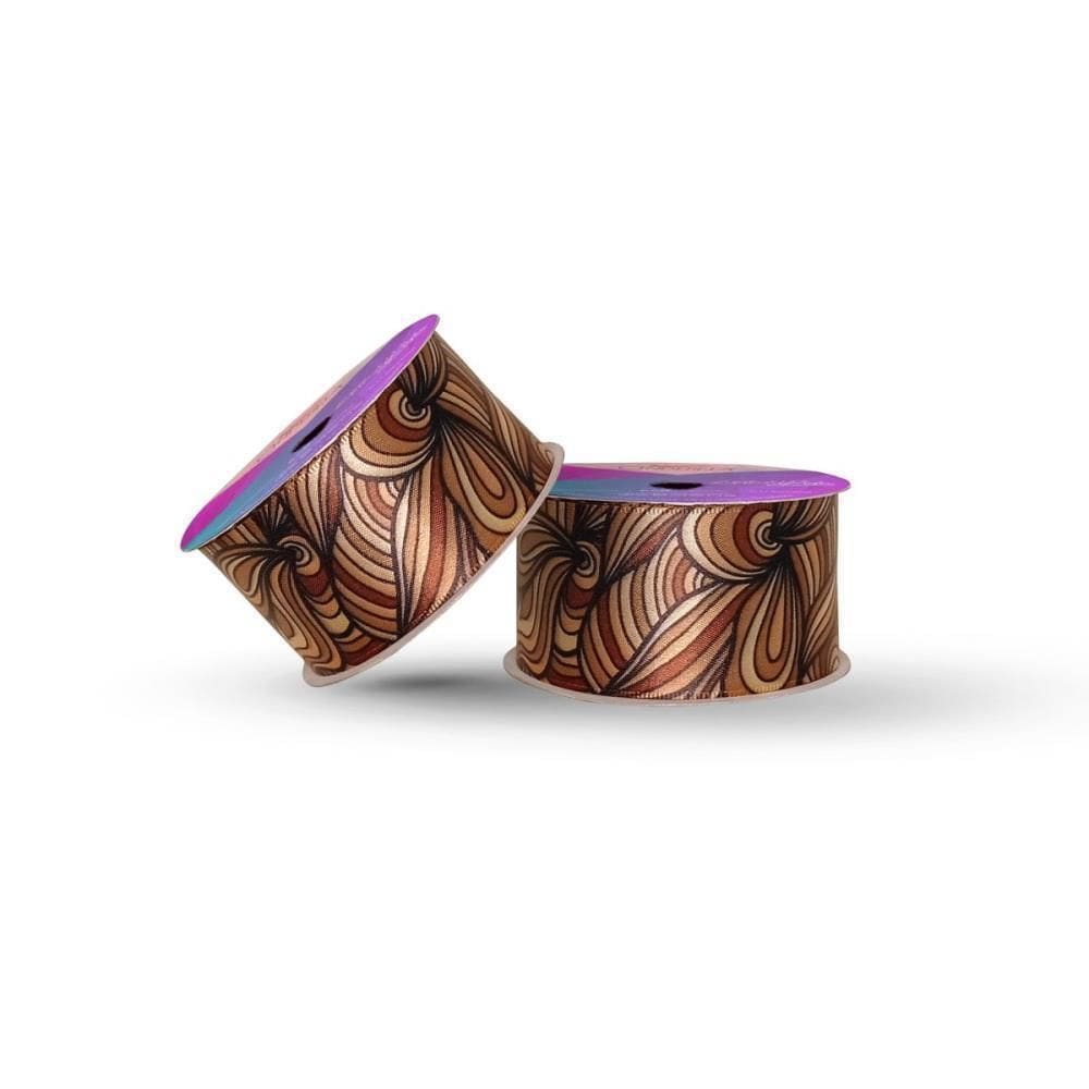 Fita De Cetim Decorada 38Mm Com 10 M Marrom Mesclada