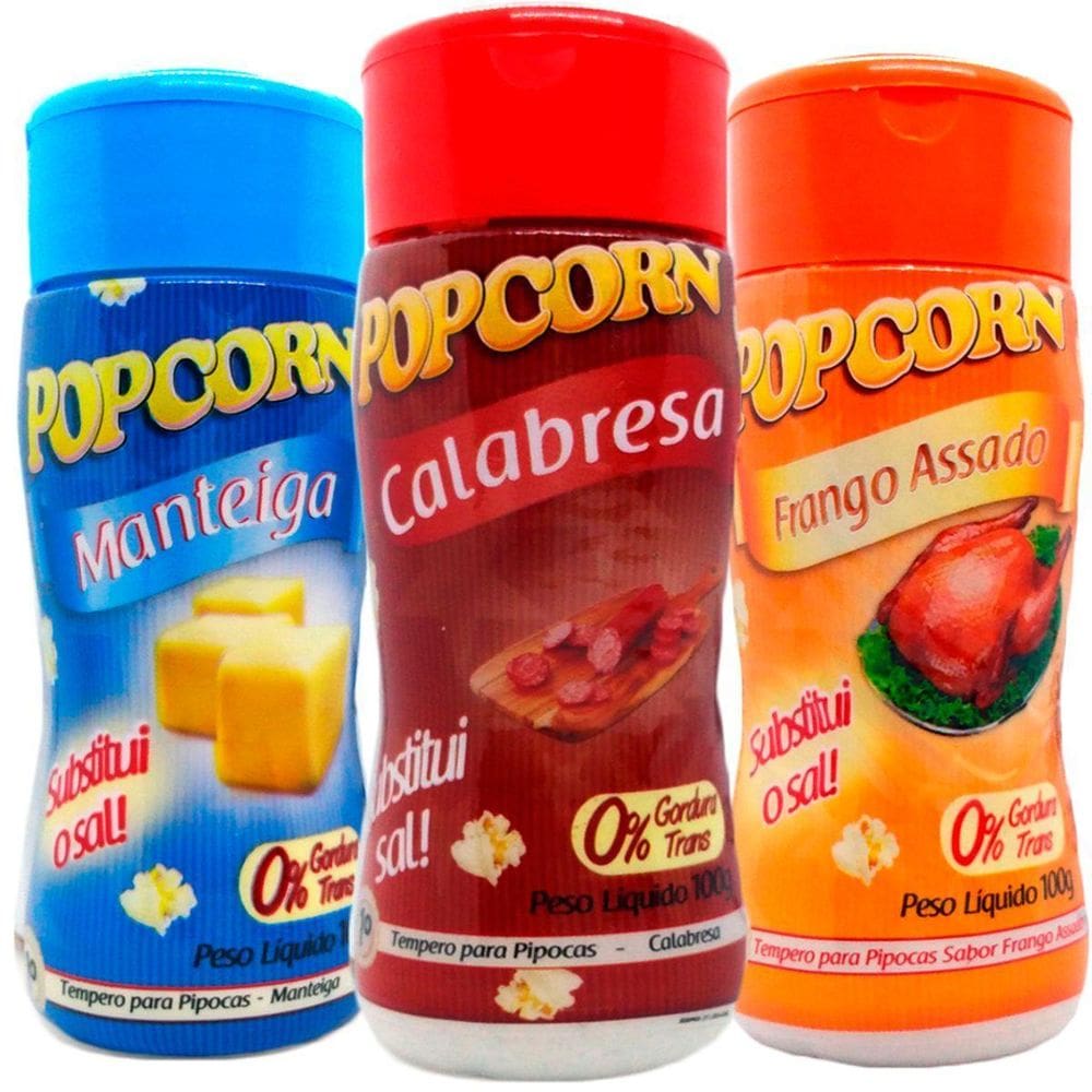 Combo 3 Temperos Pipoca Popcorn Sabores Manteiga, Calabresa