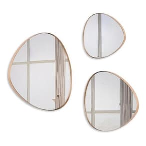 Trio Espelho Orgânico Decorativo Moldura De Couro - Caramelo