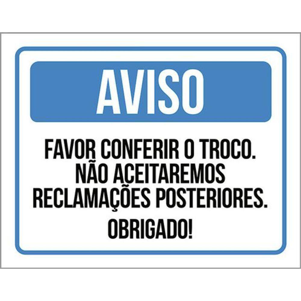 Kit 5 Placa Favor Conferir Troco Sem Reclamações36X46