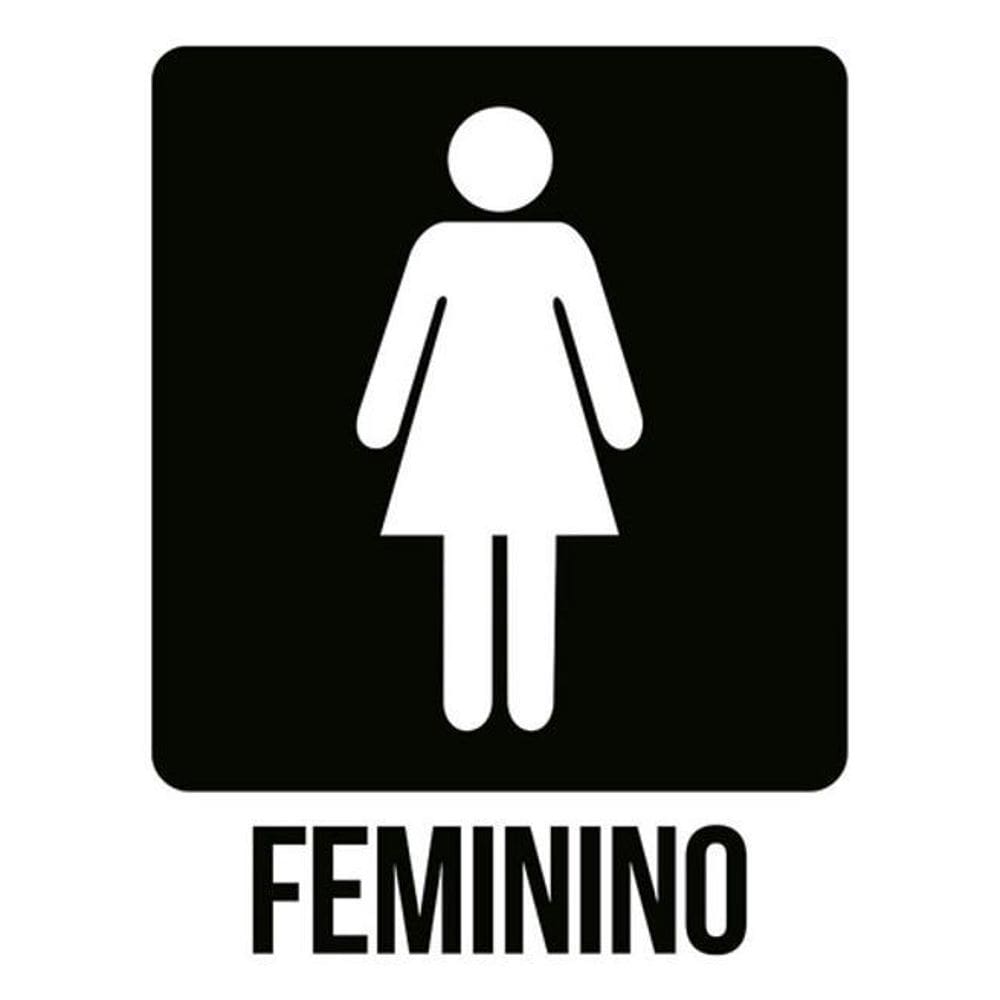 Kit 10 Placas Banheiro Feminino Preta Ícone 36X46