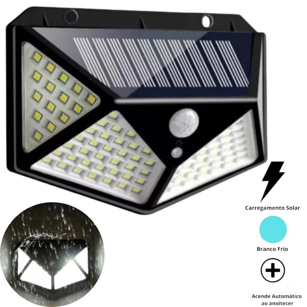 Luminária Solar 100 Led Com Sensor Jardim Prova Dágua
