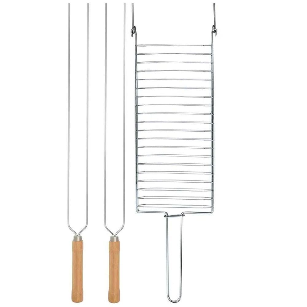 Kit Preparo Churrasco 3Pc Churrasqueira Grelha E Espeto 55Cm