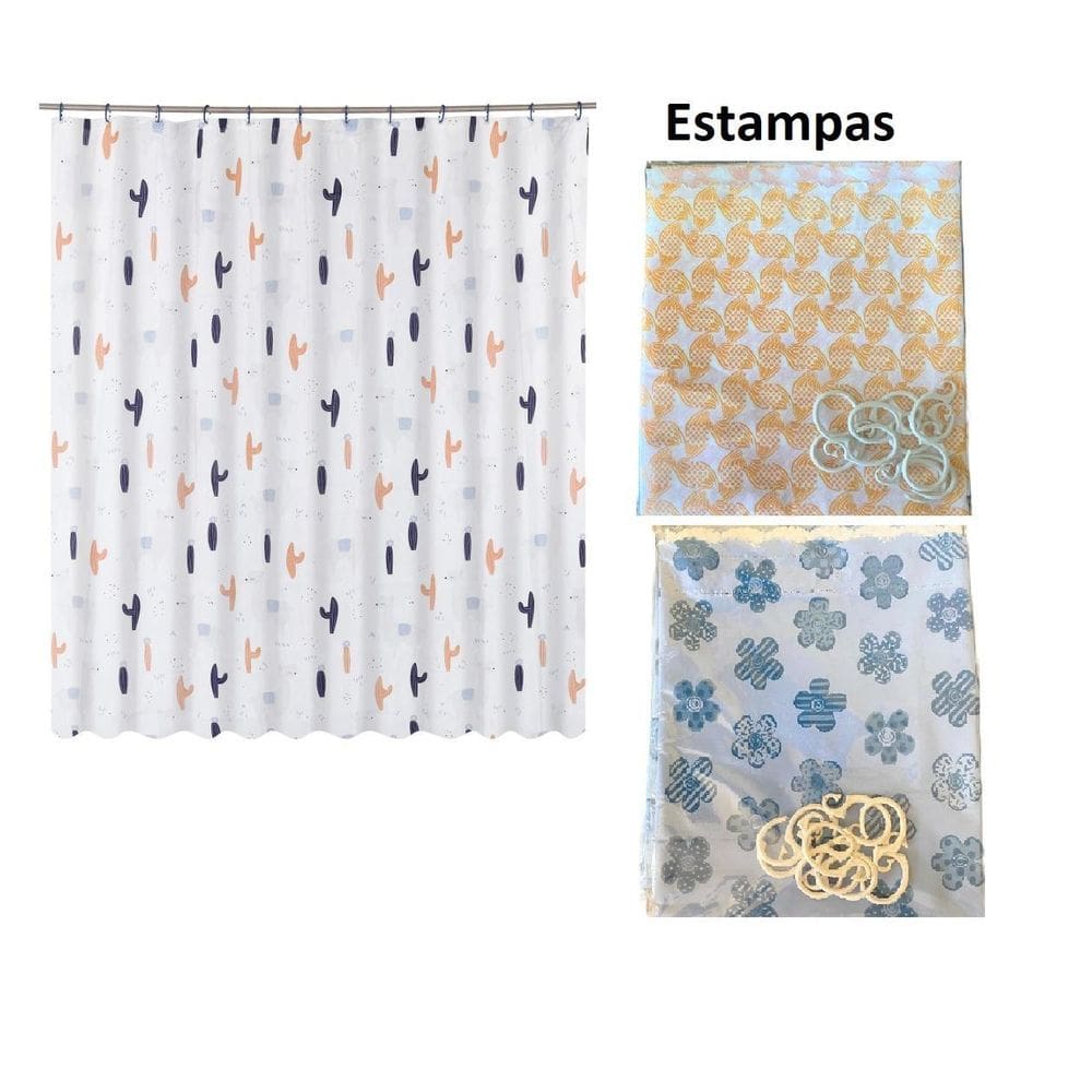 Cortina Box Para Banheiro De Plastico Com Ganchos 1,38X1,80