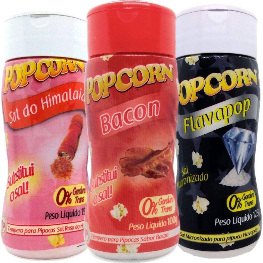 Combo 3 Temperos Pipoca Popcorn Sabores Bacon, Sal Do