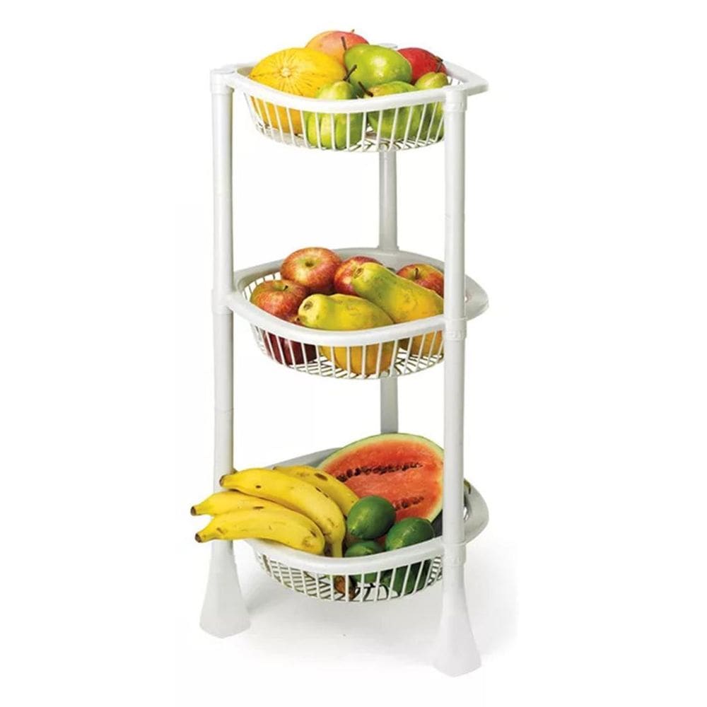 Fruteira Redonda 3 Andares 73Cm Plástica Leve Prática Marmor