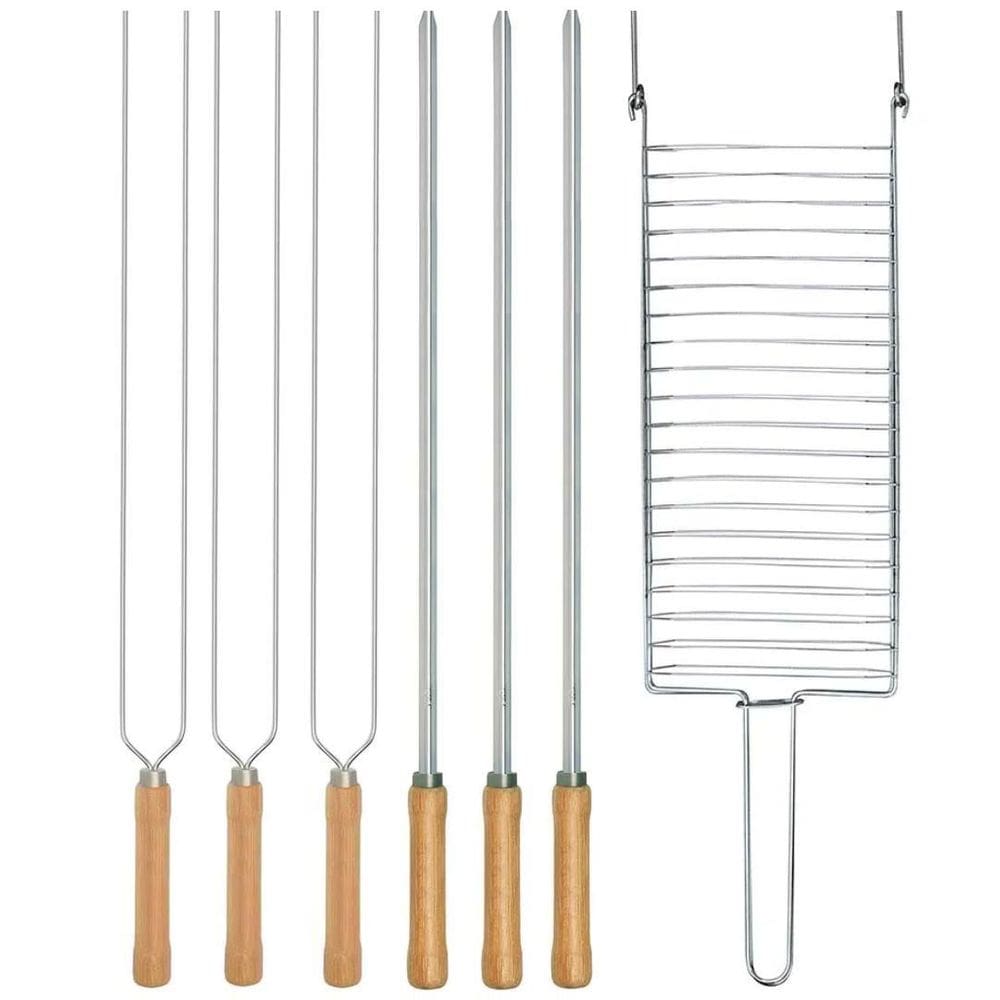 Kit Preparo Churrasco 7Pc Churrasqueira Grelha E Espeto 65Cm
