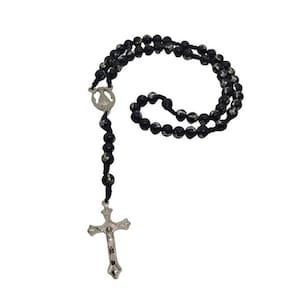 Terço Nossa Senhora Bolinha Preta Com Cruz Prata