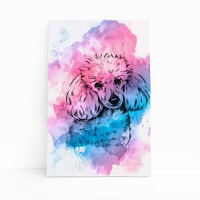 Poodle Cachorro Aquarela Rosa E Azul Quadro Canvas 60X40Cm