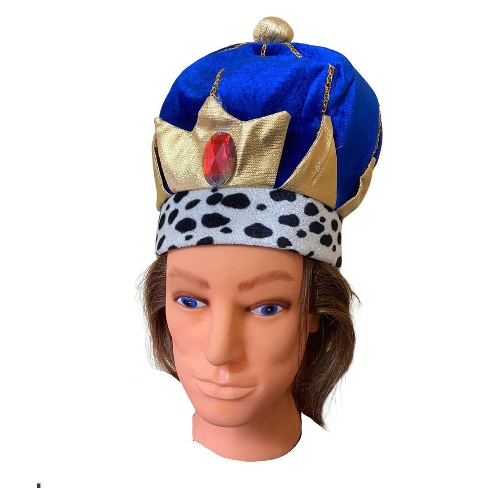 Coroa De Rei Azul Em Veludo Fantasia Luxuosa