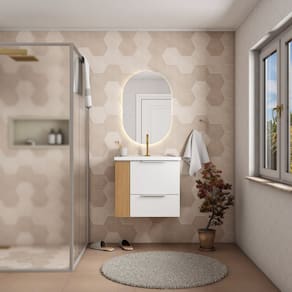 Gabinete para Banheiro com Nicho Lateral Cosmos Branco/Jequitibá