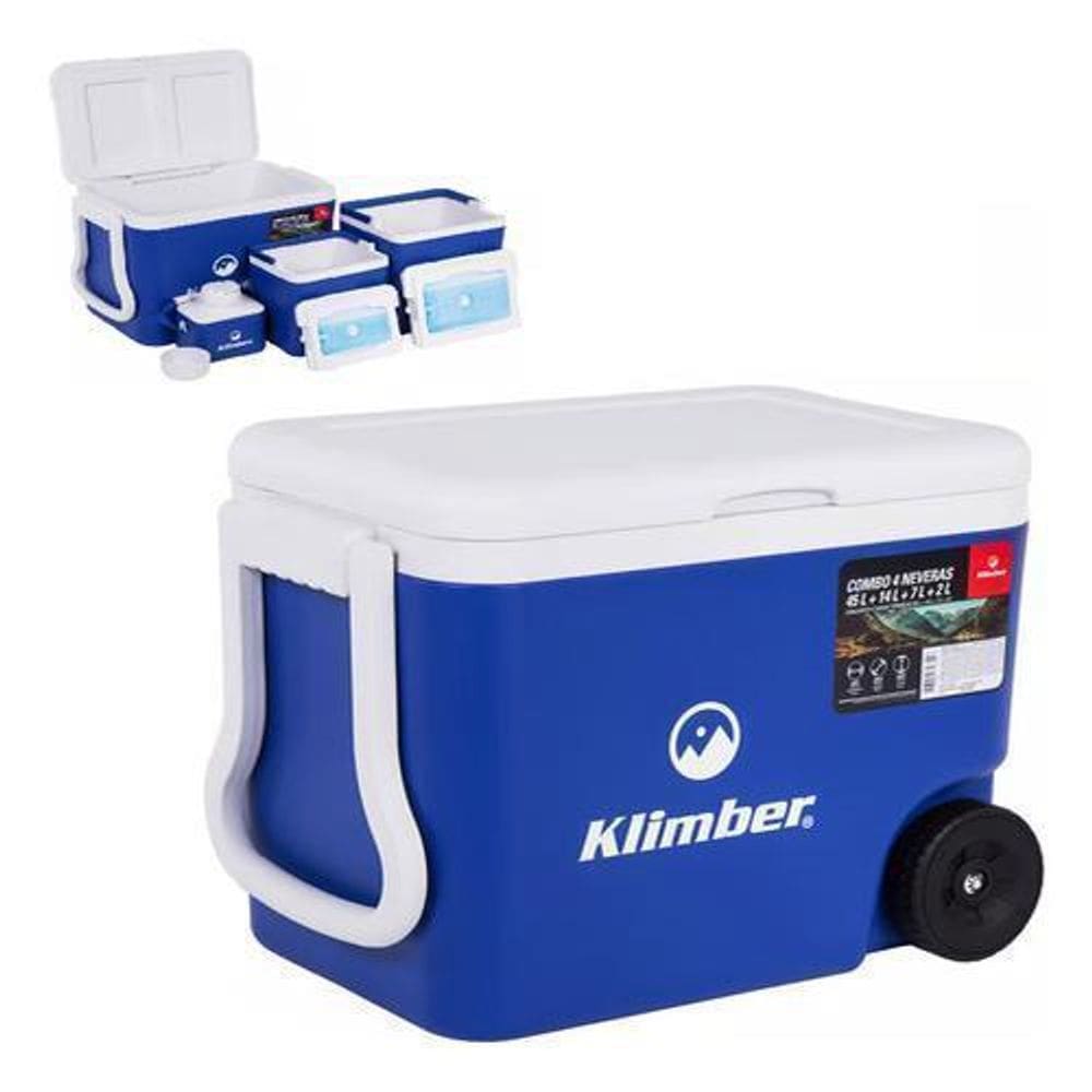 Kit Cooler 4 Caixa Térmicas 45L, 14L, 7L E 2L Rodas E Alça