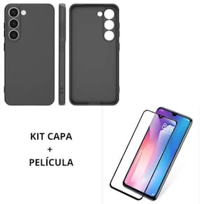 Kit Capa Compatível Galaxy S23 Plus Preto+ Pelicula Vidro 3D