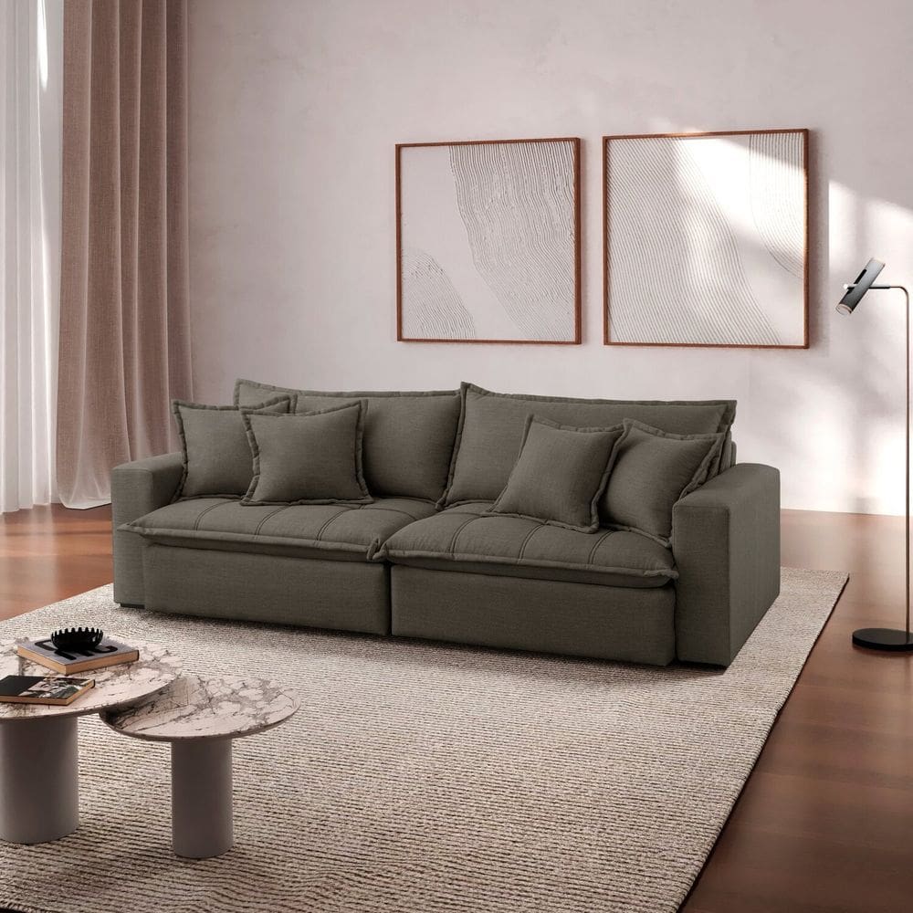 Sofá Cama Jupiter 3 Lugares Retrátil Reclinável 2,30m Linho com Molas Ensacadas Grafite