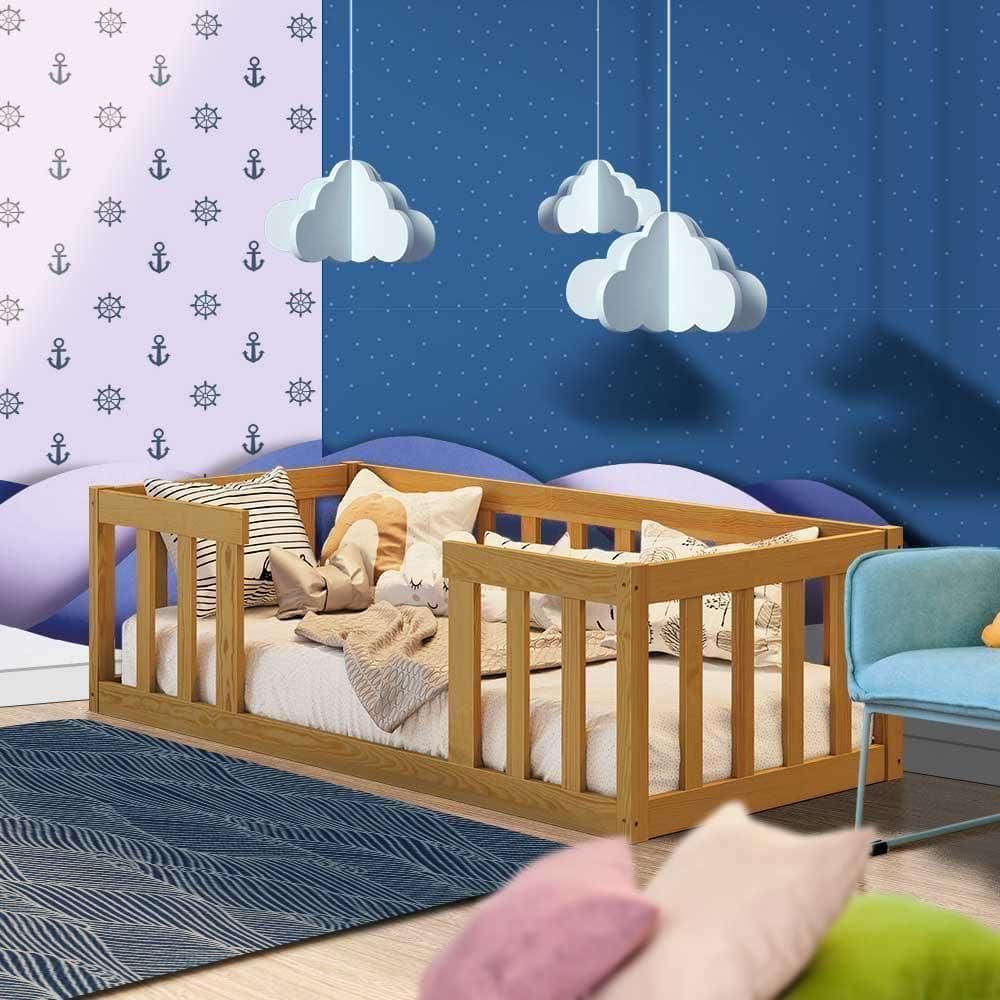 Cama Cercadinho De Chão Infantil Montessori Nogueira Cuko Jm Móveis