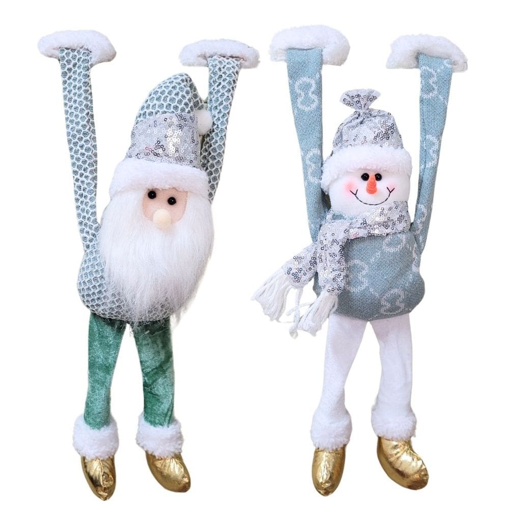 Jogo Papai Noel e Boneco de Neve Pendurado Pelúcia Natal 48cm - Art Christmas