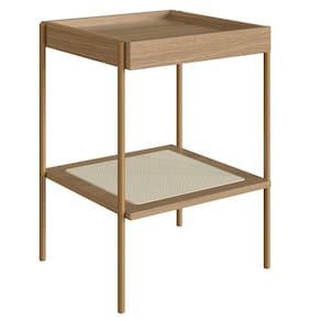 Mesa Lateral Apoio Oslo Artesano 43 cm (largura) MDP Hanover Palha Sintética Bege Pé Metal Dourado