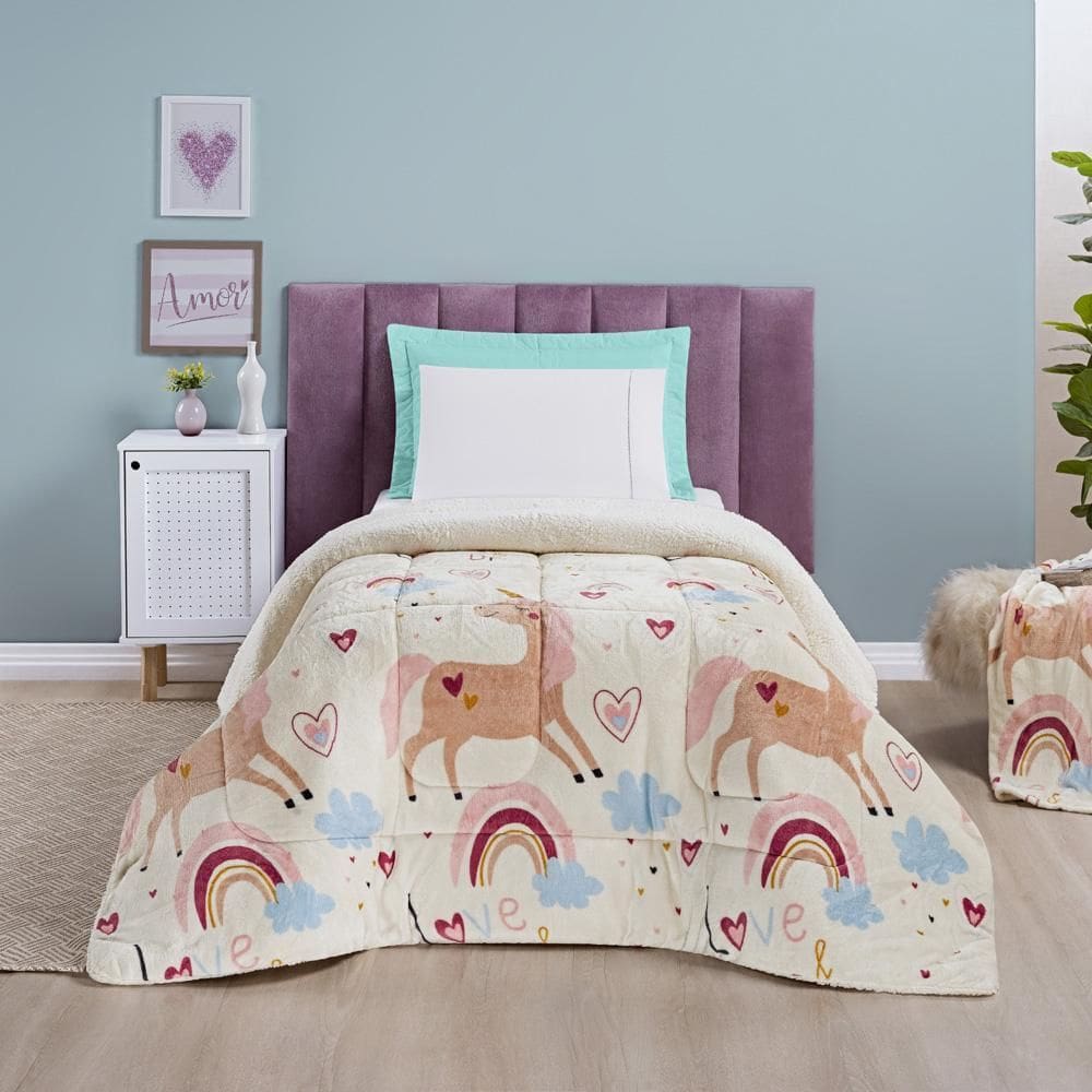 Coberdrom Fantasy Solteiro Infantiil Sherpa Manta Unicórnio