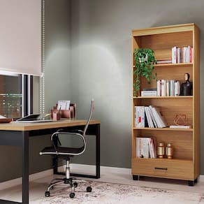 Conjunto Mesa Escritório com Estante 1 Gaveta 100% MDF Freijó Preto Fosco Pradel