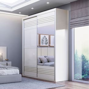 Guarda-Roupa Solteiro com Espelho 178x238cm Off White Dalla Costa