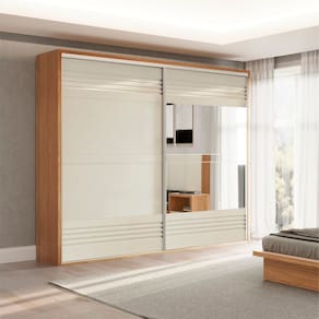 Guarda Roupa de Casal com Espelho 267x238cm Freijó Off White Dalla Costa