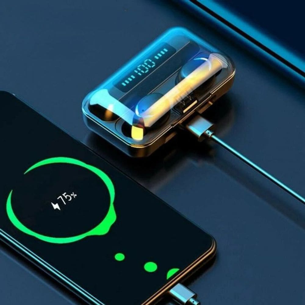 Fone Bluetooth 5.0 Tws F9-5c Earbuds Esportivo - pRETO