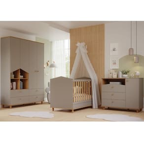 Quarto bebê Completo Berço Americano 3 em 1 Guarda roupas 4 Portas Cômoda 1 Porta 100% MDF