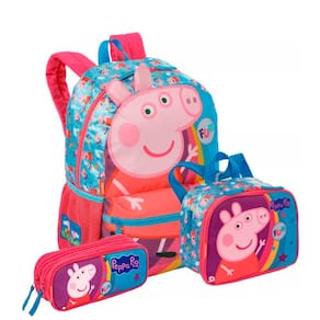 Kit Mochila Costas Peppa Pig  Lancheira Térmica Estojo Duplo