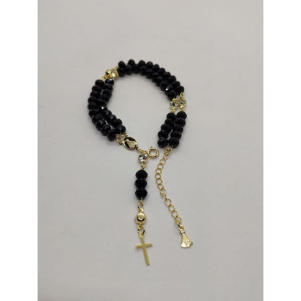 Terço Preto/Dourado - Contas Plásticas - Medalhas - Fecho