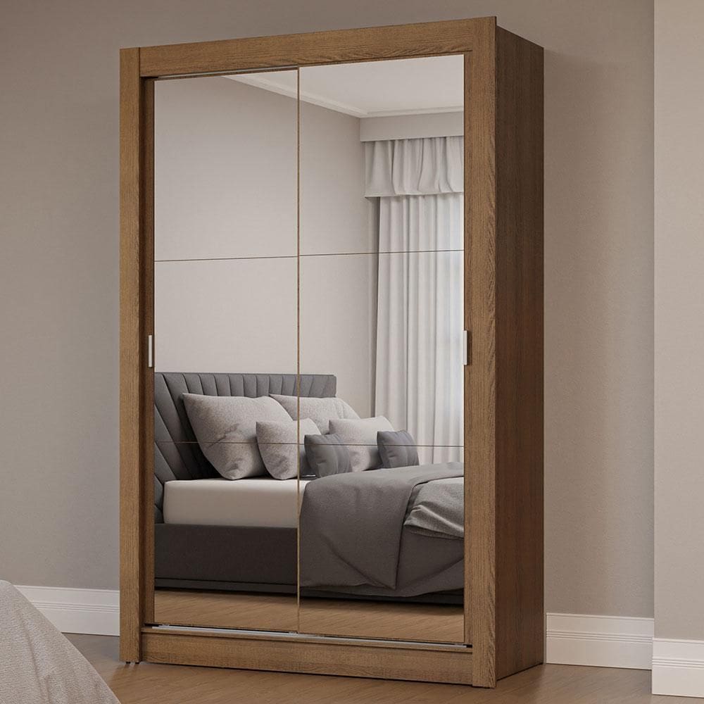 Guarda-Roupa Solteiro 2 Portas de Correr com Espelhos Rustic Milano Madesa
