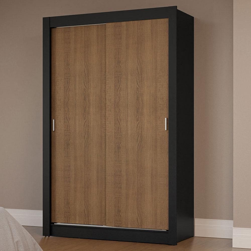 Guarda-Roupa Solteiro 2 Portas de Correr Preto/Rustic Milano Madesa