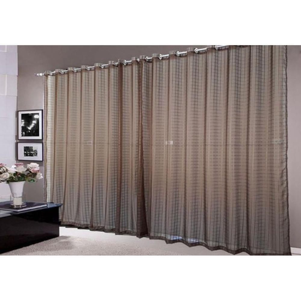 Cortina Para Sala Em Tecido Voal Xadrez Marrom 3,00X2,50