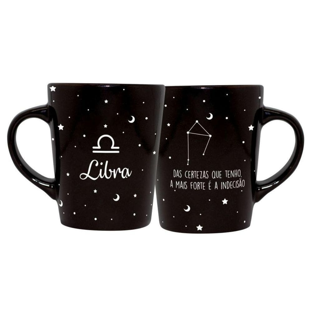 Caneca Cerâmica Signos Zodíaco Preta Presente 270Ml Libra