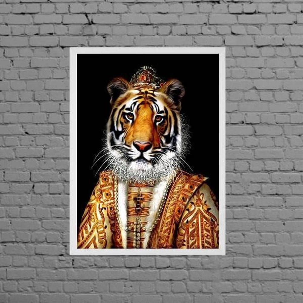 Quadro Decorativo Tigresa Rainha 45X34Cm Moldura Branca